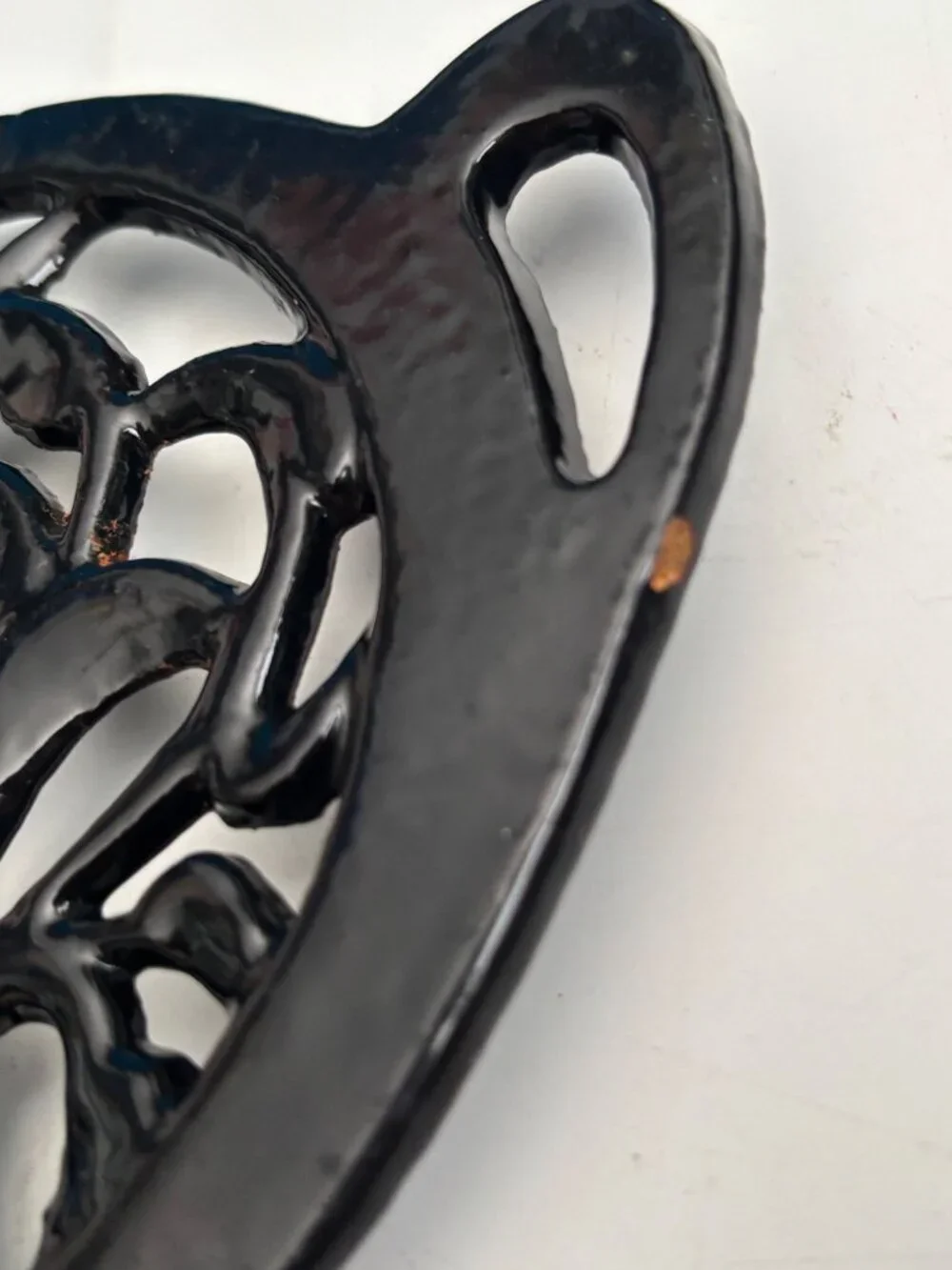 Set Of 2 Cast Iron Teapot-Shaped Trivets With Floral Cutout Design Black Finish